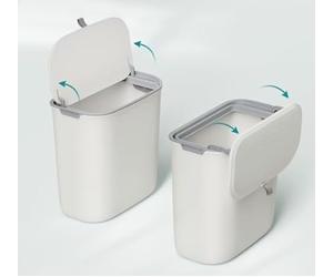 DWD® Under Kitchen Counter Bin 9.5 Litre White Hanging Compost/Waste Bin With 2 Way Lid Ring Slide Down or Lift Up Lid l Cupboard Door Hanging or Stick on Flush Doors/Walls l Bag Seal Ring l Bathroom