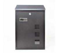 DWD ® Wall Mounted Modern Black Large Steel Lockable Mail, Post, Letter Box, Weather Resistant, Black Slanted Lid