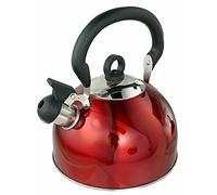 DWD ® Whistling Stainless Steel 2.5 Litre Travelling Kettle I Folding Handle I Flip & Pour Spout Cap I Camping Fishing Caravan Holiday Home I Retro Classic Lightweight (Metallic Red)