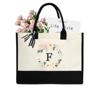 DWDC A-Z 26 Letter Canvas Tote Bag,Personalized Present Bag, Suitable for Wedding, Birthday, Beach, Holiday, is a Great Gift for Women, Mom, Teachers, Friends, Bridesmaids(Letter F)