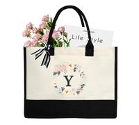 DWDC A-Z 26 Letter Canvas Tote Bag,Personalized Present Bag, Suitable for Wedding, Birthday, Beach, Holiday, is a Great Gift for Women, Mom, Teachers, Friends, Bridesmaids(Letter Y)