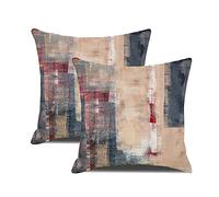 DWDC Cushion Covers 40x40cm Pack of 2 Abstract Art Pillow Cover, Brow Red Dark Grey Contemporary Gallery Home Decorative Throw Pillows Cover for Bedroom Sofa Living Room16x16inch