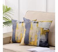 DWDC Cushion Covers 45x45cm Pack of 2 Abstract Art Pillow Cover, Yellow and Dark Grey Contemporary Gallery Home Decorative Throw Pillows Cover for Bedroom Sofa Living Room18x18inch
