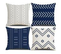 DWDC Cushion Covers 50 x 50 cm Farmhouse Cushioncase cover, Set of 4 Navy Blue Textured Patchwork Square PillowCase for Sofa Chair Bedroom Modern Decor Home Office Couch Car Garden