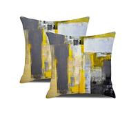 DWDC Cushion Covers 50x50cm Pack of 2 Abstract Art Pillow Cover, Yellow and Dark Grey Contemporary Gallery Home Decorative Throw Pillows Cover for Bedroom Sofa Living Room20x20inch