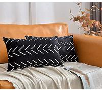 DWDC Cushion Covers,Velvet Pillow Covers 30x50 cm Pack of 2 Black Square Pillowcase with White Arrows Print Blend Decorative Soft Solid Throw Pillow Covers Sofa Cushion Cases