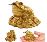 DWE Feng Shui Money Toad, Lucky Money Frog Chinese Coins Feng Fhui Ornaments Home Office Decoration Attract Wealth and Good Luck