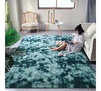 DweIke Extra Large Fluffy Area Rug, 6x9 ft Modern Indoor Carpets for Living Room Bedroom, Plush High Pile Tie-Dyed Rug for Girls Kids Playroom Classroom Nursery Home Décor, Peacock Blue