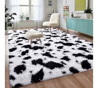 DweIke Fluffy Black White Rugs for Bedroom Living Room, 3x5 Feet Soft Plush Shaggy Cow Hide Print Girls Boys Kids Rug, Non-Slip and Machine Washable Carpet for Dorm Nursery Classroom Decor