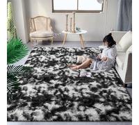 DweIke Fluffy Black White Shag Rugs for Bedroom Living Room, 6x9 Large Soft Plush Tie-Dyed Cow Green Girls Boys Kids Rug, Non-Slip and Machine Washable Carpet for Dorm Nursery Classroom Decor