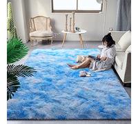 DweIke Fluffy Blue Shag Rugs for Bedroom Living Room, 3x5 Feet Soft Plush Tie-Dyed Light SkyBlue Girls Boys Kids Rug, Upgraded Non-Slip and Machine Washable Carpet for Dorm Nursery Classroom Decor