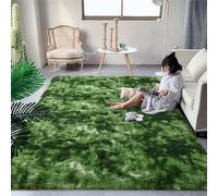 DweIke Fluffy Dark Green Rugs for Bedroom Living Room, 8x10 Large Soft Plush Shaggy Tie-Dyed Forest Moss Green Girls Boys Kids Rug, Non-Slip and Machine Washable Carpet for Dorm Nursery Decor