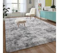DweIke Fluffy Modern Area Rugs for Living Room Bedroom, 3x5 ft Plush High Pile Rug for Kids Girls Room Nursery Home Decor, Upgrade Non-Slip Girls Bedroom Soft Indoor Rug, Tie-Dyed Light Grey