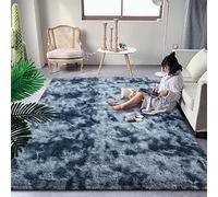 DweIke Fluffy Modern Area Rugs for Living Room Bedroom, 4x6 ft Plush High Pile Blue Grey Rug for Kids Girls Room Nursery Home Decor, Upgrade Non-Slip Girls Bedroom Soft Indoor Rug, Tie-Dyed Blue Grey