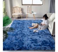 DweIke Fluffy Navy Blue Shag Rugs for Bedroom Living Room, 5x8 Feet Soft Plush Tie-Dyed Dark Blue Girls Boys Kids Rug, Non-Slip and Machine Washable Carpet for Dorm Nursery Classroom Decor