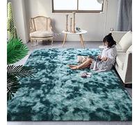 DweIke Fluffy Peacock Blue Rugs for Bedroom Living Room, 3x5 Feet Soft Plush Shaggy Tie-Dyed Teal Blue Girls Boys Kids Rug, Upgraded Non-Slip and Machine Washable Carpet for Dorm Nursery Decor