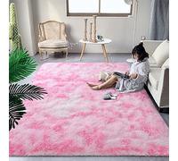 DweIke Fluffy Pink and White Rug for Bedroom, Living Room, 6 x 9 inches, Large, Soft Plush, Shaggy, Batik, Pink, for Girls, Boys, Children's Rug, Non-Slip and