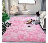 DweIke Fluffy Pink White Rugs for Bedroom Living Room, 3x5 Feet Soft Plush Shaggy Tie-Dyed Pink Girls Boys Kids Rug, Non-Slip and Machine Washable Carpet for Dorm Nursery Classroom Decor