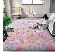 DweIke Fluffy Rainbow Rugs for Bedroom Living Room, 4x6 Feet Soft Plush Shaggy Colorful Pink Girls Boys Kids Rug, Non-Slip and Machine Washable Carpet for Dorm Nursery Classroom Decor