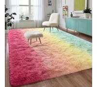 DweIke Luxury 4' x 6' Modern Indoor Livingroom Bedroom Home Area Rugs, Rainbow Pink Rug High Pile Fluffy Carpet for Girls Kids Bedroom, Upgrade Non-Slip Rectangular Colorful Gradient Fuzzy Rug