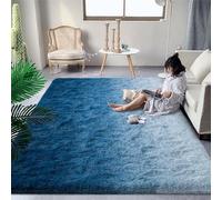 DweIke Luxury Fluffy Kids Rugs for Living Room Bedroom, 8x10 Large Shaggy Gradient Navy Blue Area Rug for Girls Boys, Upgrade Plush Non-Slip and Washable Colorful Fuzzy Carpet for Dorm Nursery Decor