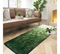 DweIke Luxury Shag Area Rug, 2x6 Feet Gradient Dark Green Rug Runner Shaggy Fluffy Carpets, Non-Slip Extra Comfy Plush Bed Beside Rug for Girls Kids Room Bedroom Nursery Home Decor