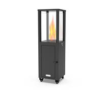 DWELLCOZY Wood Pellets Patio Heater with Wheels and Ash Box, Safe and Adjustable Outdoor Heaters for Patio. Outdoor Fire Pit for Garden Bonfire Party, Backyard and Beach. Black