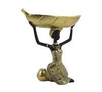 Dwelloria African Woman Resin Statue Holding Leaf Bowl - Golden Tribal Kneeling Figurine for Jewelry Tray, Snack Holder, Home Shelf Decor