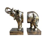 Dwelloria Elephant Bookends Set of 2 - Vintage Resin Animal Sculpture Book Stoppers, Heavy Duty Decorative Book Ends for Home Office Bookshelf