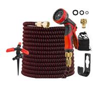 Dwellton - 100 FT Expandable Garden Hose - Lightweight, High-Pressure Flexible Water Hose with 10-Function Spray Gun, Leak-Proof Design, Easy Storage & Free Carry Bag (Red)