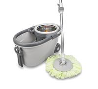 Dwellton - Rapid Clean Microfibre Mop and Bucket Set, Spin Mop for Cleaning Floors, Tiles, Set of 1x Mop and 1x Bucket (Includes 2 Mop Heads) (Grey)