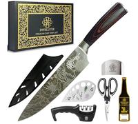 Dwelluxe 8-Inch Chef Knife Set | Laser-Etched Floral Blade | Ultra-Sharp 7Cr17MoV Steel | Ergonomic Pakkawood Handle | with 7 Accessories - Sharpener, Scissors, Herb Tool & More | Luxury Gift Box