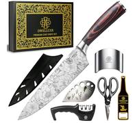 Dwelluxe Chef Knife, Ultra Sharp 8 inch Kitchen Knife with 7 Accessories, Professional, High Carbon Stainless Steel, Carving Knife with Pakkawood Handle, Luxury Gift Box for You, Family & Restaurant
