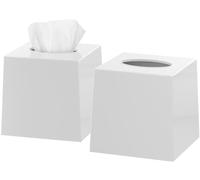 DWELLZA Home Tissue Box Cover Square - Facial Cube Tissue Box Holder Case Dispenser for Bathroom Vanity Countertop, Bedroom Dresser, Office Desk or Night Stand Table, 2 Pack - White