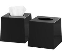 DWËLLZA HOMË Tissue Box Cover Square - Facial Cube Tissue Box Holder Case Dispenser for Bathroom Vanity Countertop, Bedroom Dresser, Office Desk or Night Stand Table, 2 Pack - Black