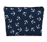 Dwept Nautical Anchor Makeup Cosmetic Bag, Marine Symbol Navy Anchor Linen Makeup Travel Toiletry Bag, Nautical Coastal Sailing Sailboat Anchor Cosmetic Bag Gifts For Sea Lovers Sailors Women Girls