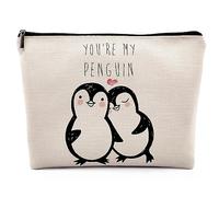 Dwept You are My Penguin Cosmetic Bag, Cute Southern Animal Makeup Bag Zipper Cosmetic Pouch Bag Travel Linen Makeup Organizer, Penguin Themed Wedding Gifts for Women Couple Girlfriend