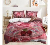 Dwetcxo Double Duvet Set Pink Flower Fruit Duvet Cover Sets Soft Microfiber Duvet Sets Double Bed Easy Care Bedding Double Bed Set with Zipper Closure Bedding+2 Pillowcases 50x75cm 230x220cm