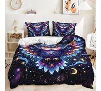 Dwetcxo King Size Duvet Cover Sets Black Blue Owl Bedding Microfiber Breathable Kingsize Duvet Cover Sets Soft King Size Bedding Sets with Zipper Closure+2 Pillowcases 50x75cm220x240cm