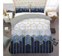 Dwetcxo Single Duvet Cover Set White Blue Geometry Single Bed Duvet Cover Set Soft Microfiber Breathable Bedding Durable Single Bedding Sets with Zipper Closure+2 Pillowcases 50x75cm 135x200cm