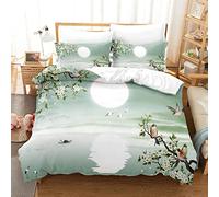 Dwetcxo Super King Size Duvet Cover Sets Green White Moon Super King Duvet Set Soft Microfiber Bedding Durable Breathable Superking Bedding Set with Zipper Closure+2 Pillowcases 50x75cm 260x220cm