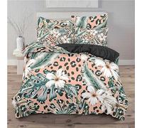 Dwetcxo Super King Size Duvet Cover Sets Pink Green Leaves Super King Duvet Set Soft Microfiber Bedding Durable Breathable Superking Bedding Set with Zipper Closure+2 Pillowcases 50x75cm 260x220cm