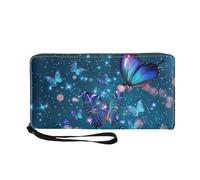 Dwetcxo Wallet Blue Butterfly Coin Purse Ladies Card Wallet Easy to Carry Purses for Women Wallets with Zipper Long Women's Purse Multi-Function Leather Purses Multi Card Slots 11x20cm/3 Piece
