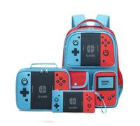dwgweg Backpack for Boys Bookbag Video Game School Bag, Kids Junior High School Primary School Back pack, Red-blue-set, L