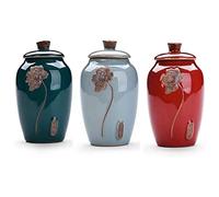 DWhui Ceramic Tea Canister Set, Coffee & Sugar Jars, 9x9x12cm (3.5x3.5x4.7inch), Rustic/Earthy/Traditional, Green Blue Red