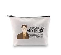Dwight Funny Quote Canvas Zipper Pouch Before I Do Anything I Ask Myself Makeup Bag Gift for The Office Fan (Before I Do Anything Bag EU)