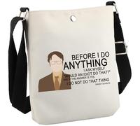 Dwight Funny Quote Canvas Zipper Pouch Before I Do Anything I Ask Myself Makeup Bag Gift for The Office Fan (Before I Do CB EU)