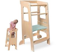 Dwin Learning Tower, Adjustable Height Kids Step Stool for Toddlers - Natural Wood Montessori Kitchen Helper with Anti-Tip Design, Non-Slip Feet & Secure Safety Bars