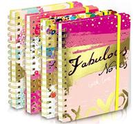 DWIYITTN A5 Spiral Notebook for Women, 4 Pack Hardback Notebook Gift Set 160 Lined Pages Spiral Bound with Elastic Closure for School College Work Home to Write Note Taking （Pink）