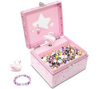 DWIYITTN Musical Jewellery Box for Girls - Pink Swan Design with Star Mirror & Butterfly｜First Keepsake Gift for Age 5, 15 x 13 x 9 cm - Jewellery Not Included